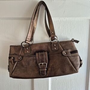 Worthington Brown Croc-Embossed Shoulder Bag